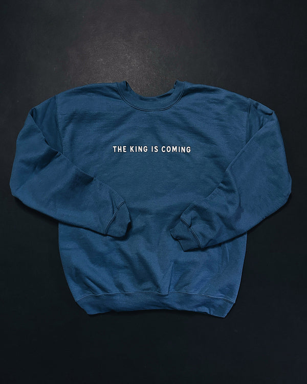 King is Coming Slate Teal Unisex Crewneck Sweater