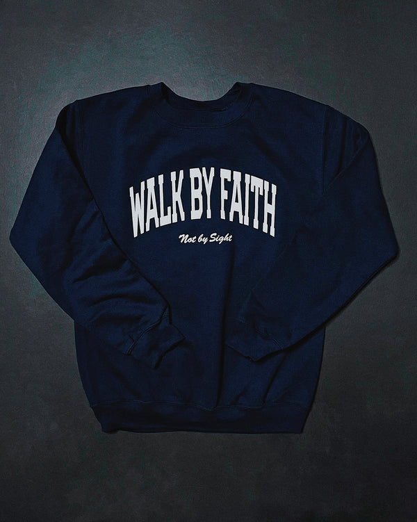 Walk By Faith Anchor Blue Unisex Crewneck Sweater
