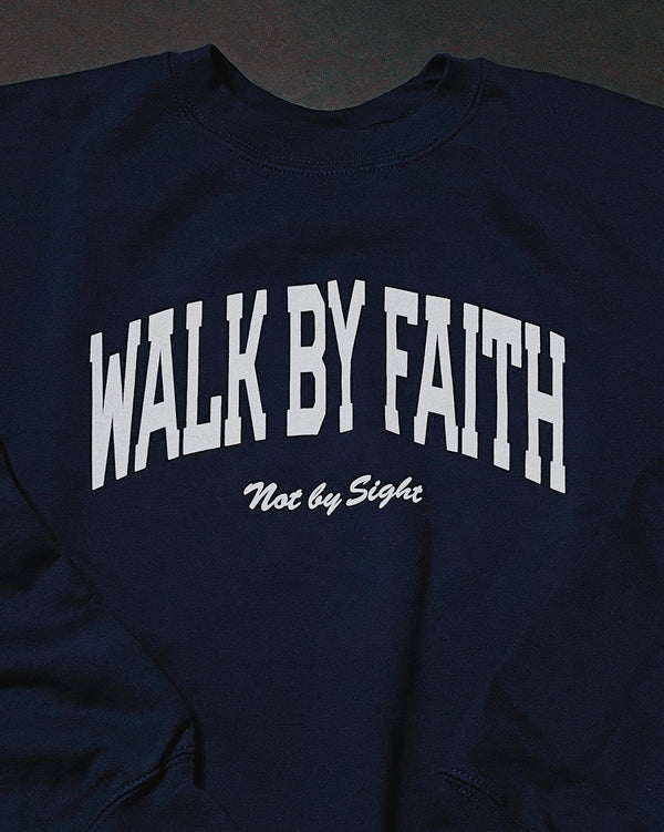 Walk By Faith Anchor Blue Unisex Crewneck Sweater