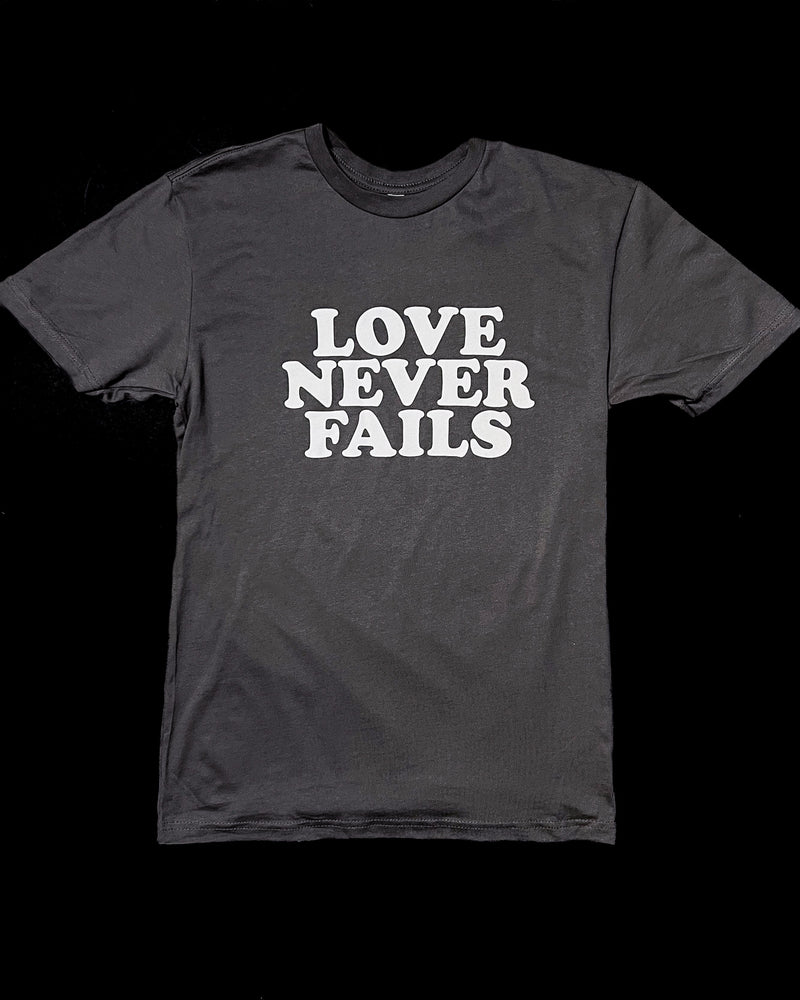 Love Never Fails Pewter Grey Unisex T-Shirt
